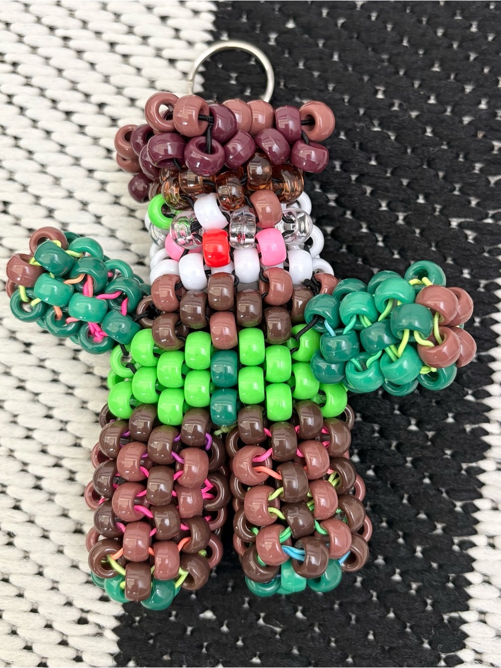 New Handmade Kandi Green & Brown Beaded Clown Figure Keychain Bag or Pants Charm